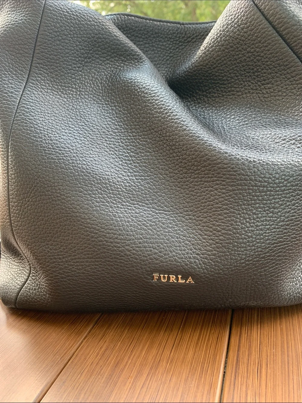 Furla  Black Pebbled Leather Slouch Hobo
